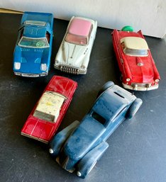 5 TIN HARD TOP CARS- AS FOUND- WE CAN SHIP!