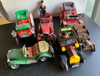 6 OLD TIME TIN CARS- AS FOUND- WE CAN SHIP!