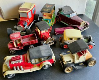 8 TIN OLD TIME CARS- ALL AS FOUND-WE CAN SHIP!