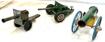 AMERICAN MADE TIN UPLATE TOY CANNON- JAPAN TIN CANNON- ASTRA ENGLAND CAST IRON CANNON- WE CAN SHIP!