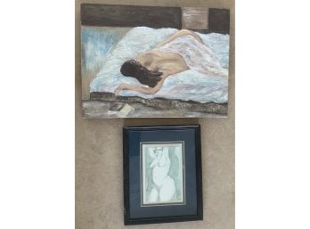 2 NUDES- PAINTING & WATERCOLOR