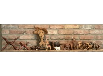 WOODEN ELEPHANTS, STANDS, ANIMAL NAPKIN RINGS