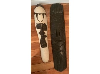 2 TRIBAL CARVED WOOD WALL DECORATIONS