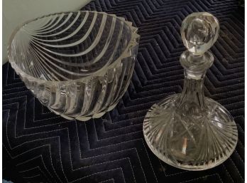 CRYSTAL DECANTER & BOWL UNSIGNED