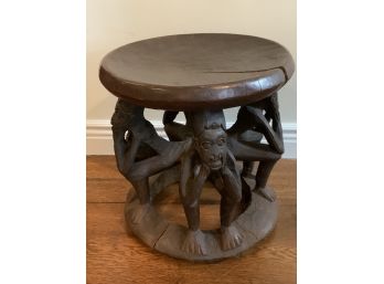 AFRICAN CARVED TRIBAL FIGURAL STOOL BENCH