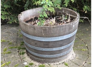 2 WOOD BARREL PLANTERS- 1 With Roots Thru The Bottom!