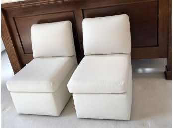 PAIR WHITE ARMLESS UPHOLSTERED CHAIRS