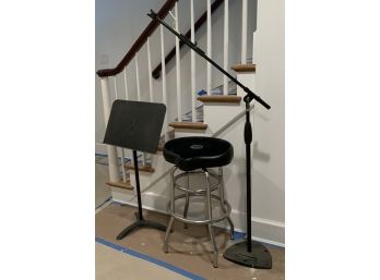 MIKE STAND, STOOL, & MUSIC STAND