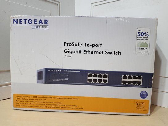 Netgear Prosafe 16-port Gigabit Ethernet Switch. Box Appears To Have Never Been Opened.