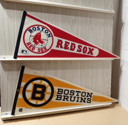 2 Vintage Felt, Full Size Sport Team Pennants: Boston Bruins And Red Sox