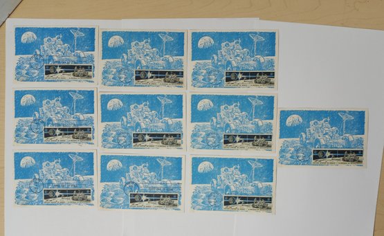 10 Commemorative Postcards And First Day Of Issue Stamps Related To The Moon Landing.