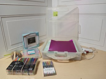 Selection Of Craft Papers, Pens And Stamps. See Pictures For Contents Of The Lot.