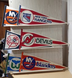 6 Vintage Felt, Full Size Sport Team Pennants