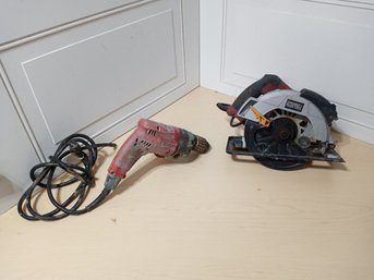 A Chicago Electric 7 1/4' Circular Saw And A Milwaukee Magnum Holeshooter