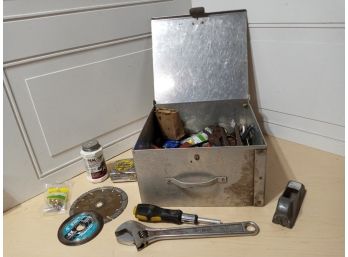 A Metal Box With An Assortment Of Tools