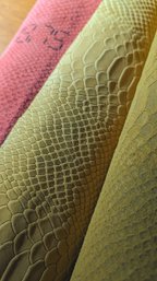 Two Rolls Of Embossed Designer Leather Red Yellow Faux Reptile Alligator