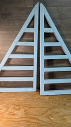 Painted Blue Wooden Shallow Wall Shelves