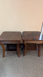 Two Brown Wooden Side Tables