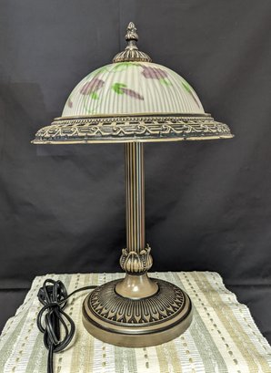 Ornate Lamp With Glass Hand Painted Shade