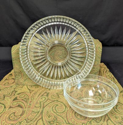 Ornate Glass Dish And Bowl