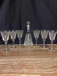 Vintage Crystal Decanter And 6 Wineglasses