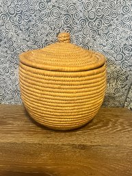 Vintage Native American Indian Lidded Basket Art