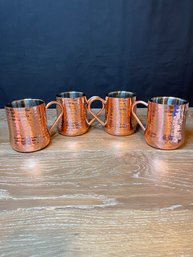 4 Hammered Cooper Mugs