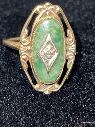 Antique Chrysoprase, Diamond Ring 14K