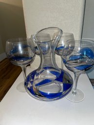 Blue Wine Glasses With Carafe