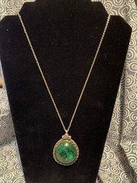 Stunning Sterling Silver And Malachite Stone Pendant