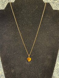 Gold Tone Chain With Tiger Eye Heard Pendant