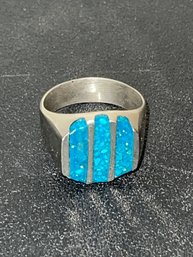 Beautiful Mens Sterling Silver And Turquoise Ring