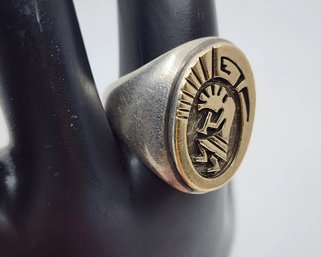 Calvin Peterson Navajo Overlay Ring 14k/Silver Kachina