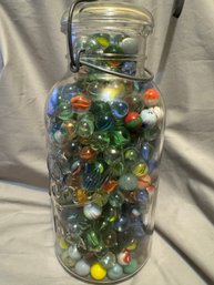 Vintage Ball Ideal Glass Jar W Locking Lid Full Of Marbles