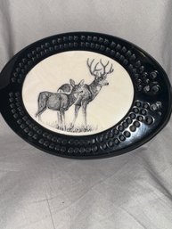 Cribbage Board With Faux Ivory Etched Deers