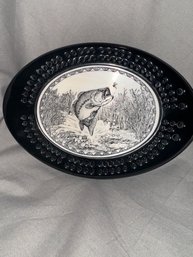 Faux Ivory Cribbage Board With Etched Fish