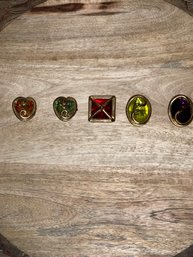 5 NONY NY Button Covers - Colored Faceted Jewels, 2 Heart Shaped, Square & Oval