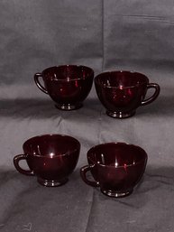 4 Vintage Ruby Red Cups Anchor Hocking Coffee Tea Punch Cup