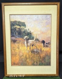 Two Dogs In Field Framed Artwork