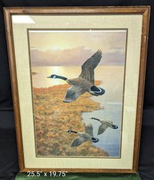 Geese Over Water Framed Artwork