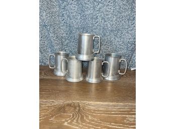 Pair Set 5 Vintage Tankard Beer Mug Clear Bottom Vintage Aluminum & Pewter Stein