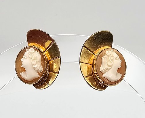 Shell Cameo 12K Gold Filled Earrings 4.3 G