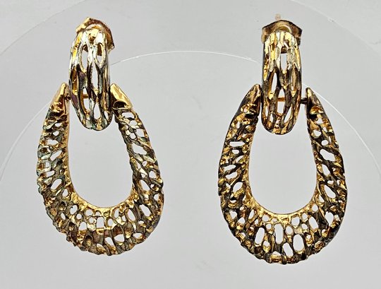 Gold Over Sterling Silver Filigree Drop Dangle Earrings 3.9 G
