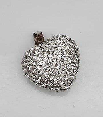 Rhinestone Sterling Silver Heart Pendant 2.5 G