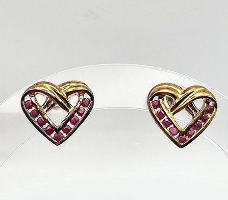 Ruby Gold Over Sterling Silver Heart Earrings 4 G