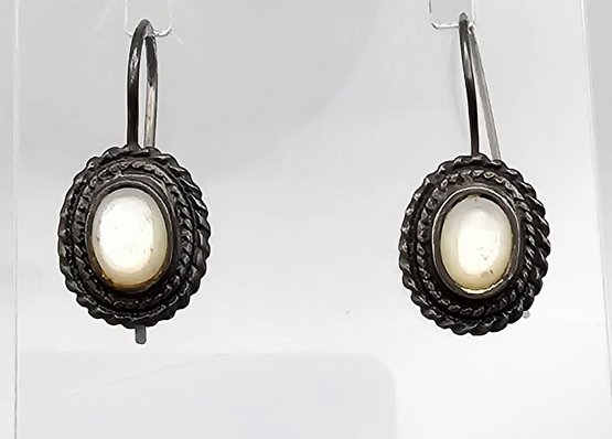 Mother Of Pearl Sterling Silver Drop Dangle Earrings 3.2 G