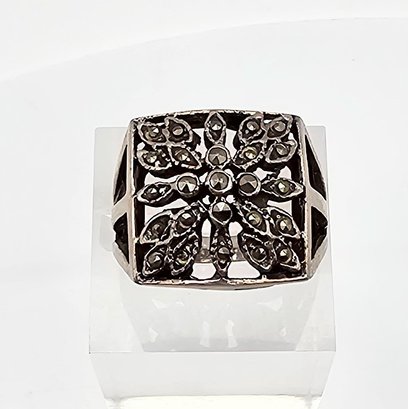 Marcasite Sterling Silver Cocktail Ring Size 7 6 G