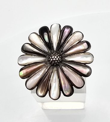 GFJ Mother Of Pearl Abalone Sterling Silver Floral Ring Size 9.5 9.6 G