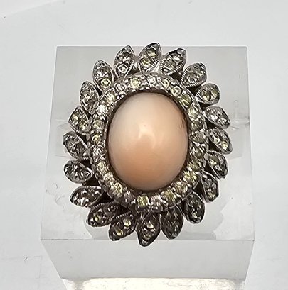 Coral Sterling Silver Cocktail Ring Size 4 7.1 G