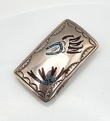 Native Crushed Turquoise Coral Sterling Silver Belt Buckle 12.3 G